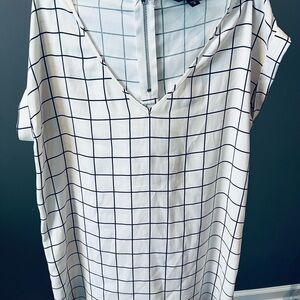 Express White and Black Checkered Blouse